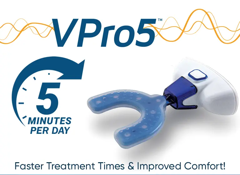 An ad with a photo of the the product, Vpro5, an orthodontic device that accelerates invisalign treatment time